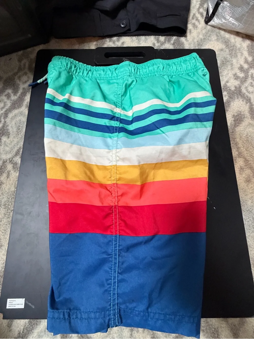 Multicolor Stripe Boys Swim Shorts - Turquoise, Blue, Red, Orange, White